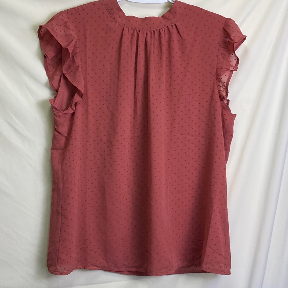 Les Serein Kailea Mock Neck Ruffle Sleeve Blouse in Coral